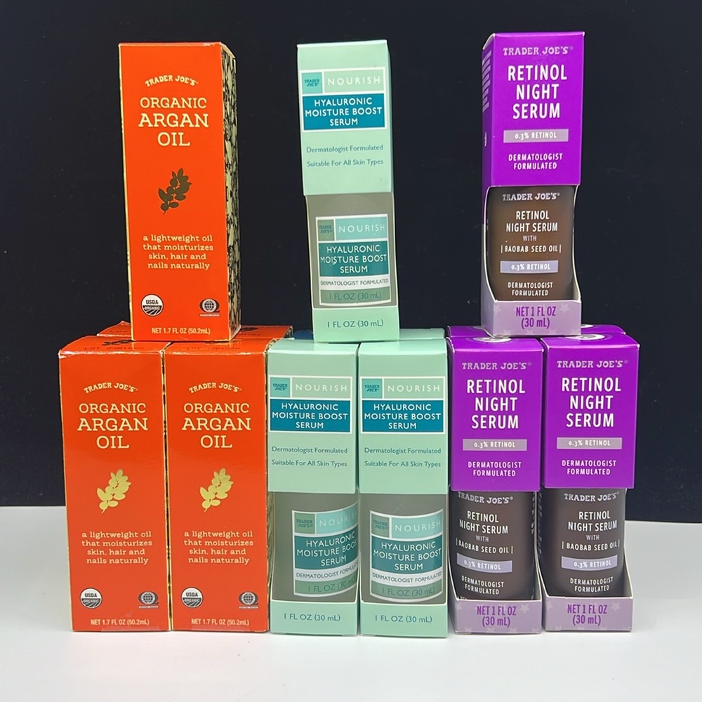 Trader Joe’s Skincare 100% Argan Oil Retinol Night Hyaluronic Moisture Boost SET